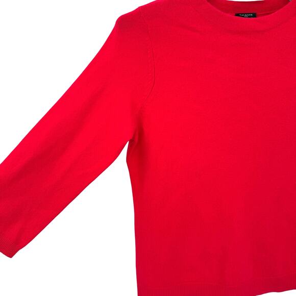 Talbot 100% Cashmere Red Ballet Neck Sweater 3/4 Sleeves Size Large Petite - Picture 3 of 5